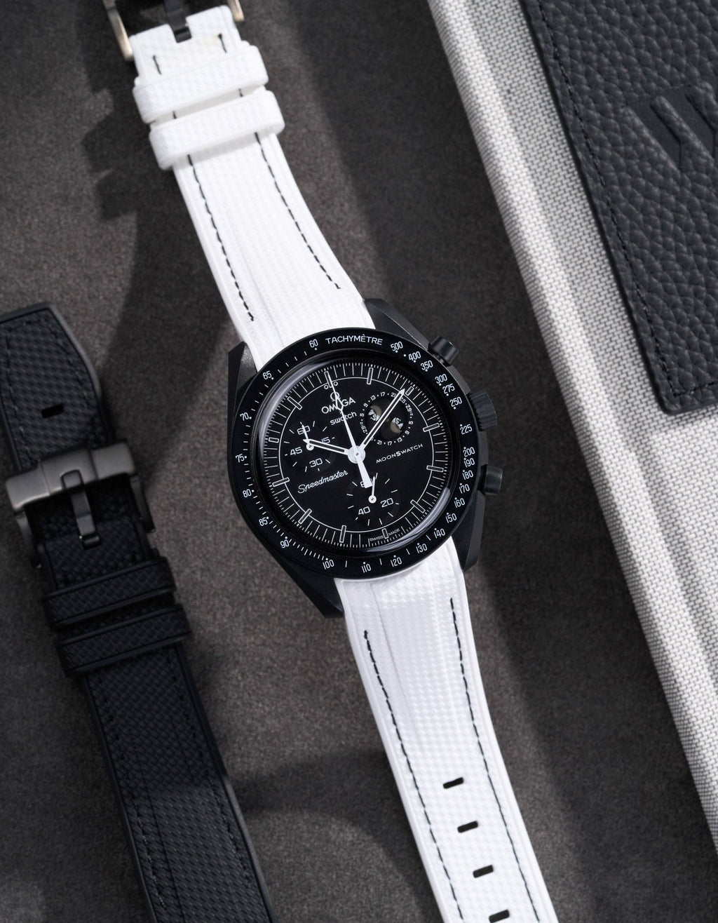 Curved Vertech Rubber Strap - White & Black Stitches - OM Luxury